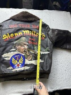 Vintage Men's Glenn Millers Army Air Force Band Leather Bomber Pilot Jacket L