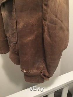 Vintage Size 40 WWII 1942 Army Air Force Leather Bomber Flight Jacket & Helmet