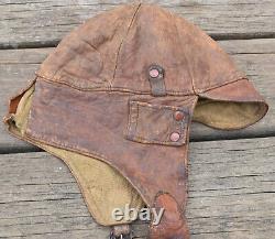 Vintage US ARMY AIR FORCE Leather Spalding WWI AVIATOR Pilots Hat Helmet Cap