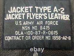 Vintage US Army Air Force Jacket Type A-2 Jacket Flyer's Leather Black Sz XL