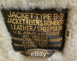 Vintage Us Army Air Force B-3 Bombers Jacket Ac-18604 Leather Sheepskin 5x Rare