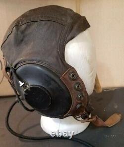 Vintage WWII Army Air Force A-11 Leather Flight Helmet w Electro-Voice Earphones