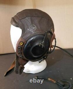 Vintage WWII Army Air Force A-11 Leather Flight Helmet w Electro-Voice Earphones