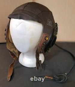 Vintage WWII Army Air Force A-11 Leather Flight Helmet w Electro-Voice Earphones