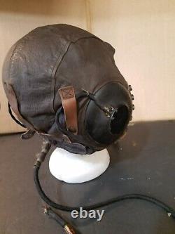 Vintage WWII Army Air Force A-11 Leather Flight Helmet w Electro-Voice Earphones