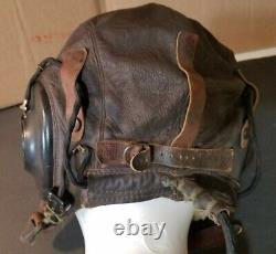 Vintage WWII Army Air Force A-11 Leather Flight Helmet w Electro-Voice Earphones