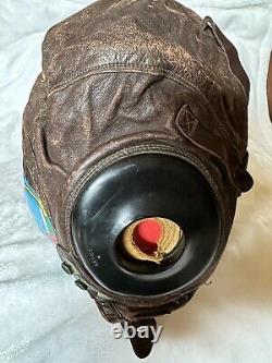 Vintage WWII US Army Air Force A-11 Leather Flight Helmet Size Large 3189