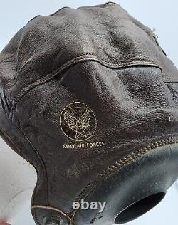 Vintage WWII US Army Air Force A-11 Leather Flight Helmet Size Medium 3189
