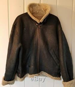 Vintage b3 black leather shearling airforce bomber jacket U. S army style L