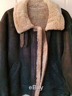 Vintage b3 black leather shearling airforce bomber jacket U. S army style L