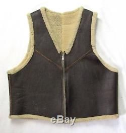 Vtg 40s WWII US Army Air Forces C-3 Leather Flight Vest M to L sheepskin USAAF