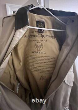 Vtg AVIREX Type A-2 US Army Air Forces Khaki Jacket Full Sail Patch Rare Size L