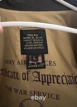 Vtg AVIREX Type A-2 US Army Air Forces Khaki Jacket Full Sail Patch Rare Size L