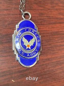 Vtg. Air Forces U S Army Sterling Silver Blue Pendant & Chain 19.75