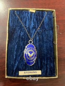 Vtg. Air Forces U S Army Sterling Silver Blue Pendant & Chain 19.75