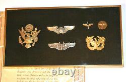 Vtg Wwii Aaf, Us Army Air Force Gunner & Navigator Wings, Badges & Pins! Framed