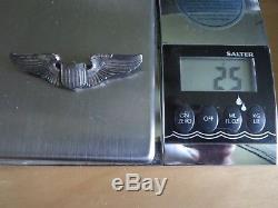 WW 2 Army Airforce Pilot Badge Sterling Silver Heavy 25Grams Pin Wings