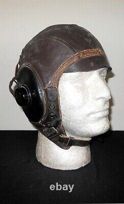 WW II US Army Air Force TYPE A-11 FLIGHT HELMET & EARHONES SUPERB