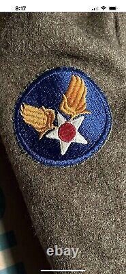 WW11 Army Air Force Military Officer's Long Wool Olive Coat S 36 Insignia Patch