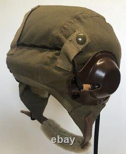 WW2 ARMY AIR FORCE Summer FLIGHT HELMET ANB-H-1 RADIO RECEIVER PL-354 RED PLUG