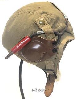 WW2 ARMY AIR FORCE Summer FLIGHT HELMET ANB-H-1 RADIO RECEIVER PL-354 RED PLUG