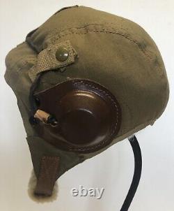 WW2 ARMY AIR FORCE Summer FLIGHT HELMET ANB-H-1 RADIO RECEIVER PL-354 RED PLUG