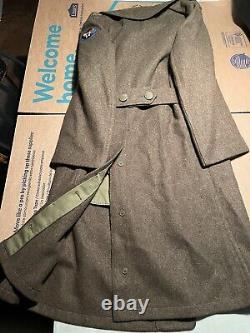 WW2 Army Air Force Military Officer's Long Wool Olive Coat 36 Sm/Insignia Patch