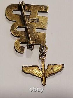 WW2 US ARMY AIR FORCES Silver +1/20 10k Gold Vintage Propeller Wing Dangle Pin