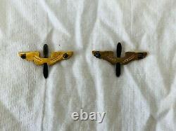 WW2, US Army Air Force Pilot Wings, Lapel pins, Sterling Silver, Gold, qty 2