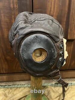 WW2 US Army Air Force Type A-11 Leather Flight Helmet Medium Good Cond WWII