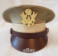 WW2 US Army Aircorps Military Airforce Officers Khaki Crusher Visor Hat Cap