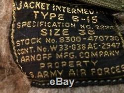 WW2 US army air forces B15 flight jacket size 36 zipper broken