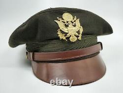 WW2 US soldier visor cap hat Army Air Corp force FLIGHT WEIGHTER Lewis crusher