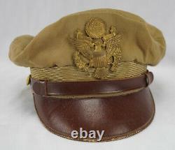 WW2 US visor cap Army Air Corp force crusher officer pin hat BANCROFT FLIGHTER