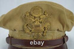 WW2 US visor cap Army Air Corp force crusher officer pin hat BANCROFT FLIGHTER