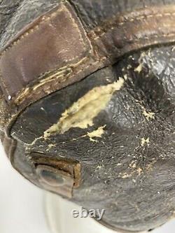 WWII 2 US Air Force Army Leather Crew Pilots Flight Cap Helmet Type B-6 Large