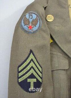 WWII Airman's Ike Jacket with15th Air Force / 5th Army Patches + ID'd Overseas Cap