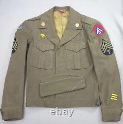 WWII Airman's Ike Jacket with15th Air Force / 5th Army Patches + ID'd Overseas Cap