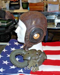 WWII Army Air Corp Force Bomber flight leather helmet & A-11 Oxygen Mask Pilot