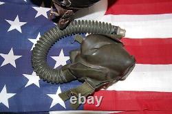 WWII Army Air Corp Force Bomber flight leather helmet & A-11 Oxygen Mask Pilot