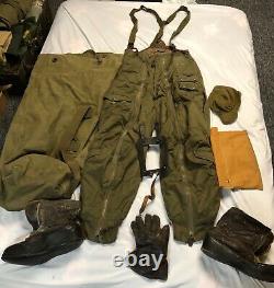 WWII Army Air Force A-11 flight pants, heated glove, A-6 wool boots, leather str