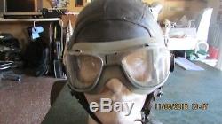 WWII Army Air Force Pilot AAF Flight A-11 Leather Helmet with Goggles