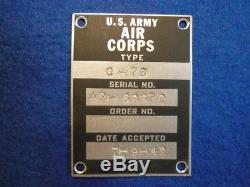 WWII Boeing Model 247 Army Air Force C-73 Data Plate, Impressed for AAF Service