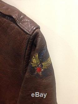 WWII ORIGINAL Vintage Pilot A-2 Jacket 36 Rare USAAF Army Air Force REPAIRED