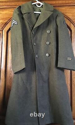 WWII U. S. Army Air Force Military Officer's Long Wool Olive Jacket Coat