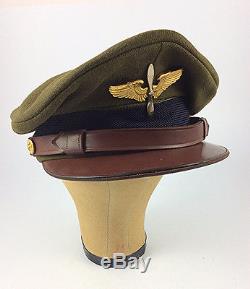 WWII U. S. Army Air Forces Air Cadet cap hat leather visor prop pin Insignia