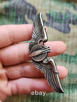 WWII US Army Air Corps Air Force AECO Sterling Silver Bomber Wings Pin