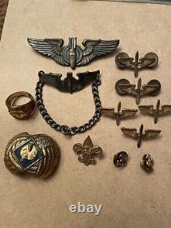 WWII US Army Air Corps Air Force Pilot Wings Sterling Silver Bracelet, Ring, Pins