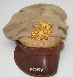 WWII US Army Air Force AAF TRUE CRUSHER Named Officer Khaki Visor Cap Hat