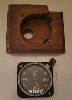 WWII US Army Air Force Aviation Cockpit 8 Day Clock In Wood Mount/for Repair